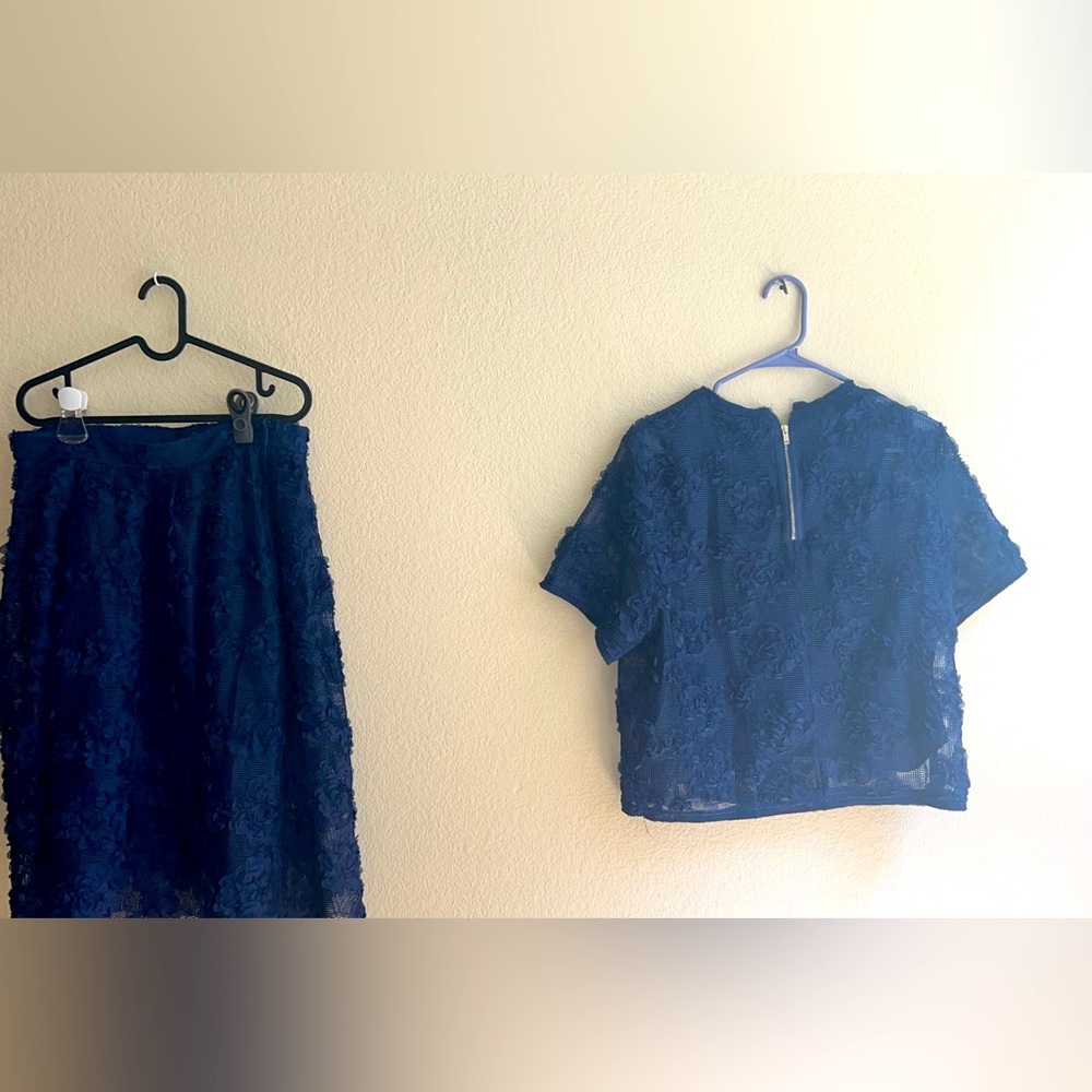H&M Blue Netting with Appliqué Blouse and skirt co-ord